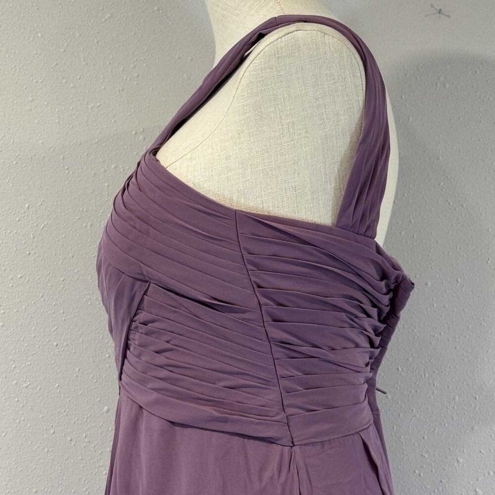 Azazie Kaleigh Bridesmaid Pleated Chiffon Dress Full Length Wisteria Custom NWT - Picture 8 of 15
